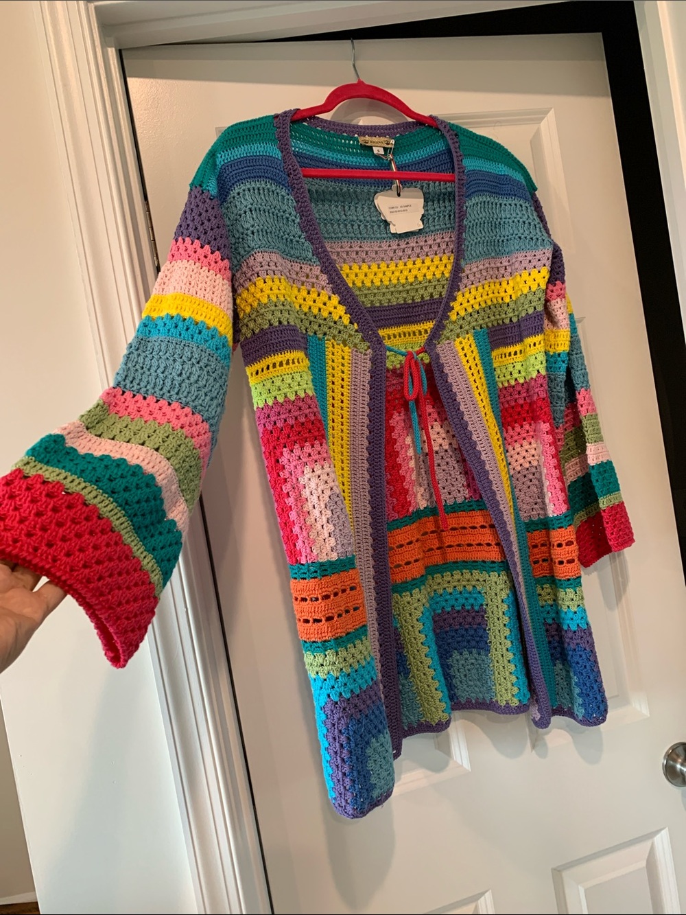 Made in italy 100%Cotton Granny square rainbow 🌈🦋🌺patchwork Cardigan Sweater - Picture 6 of 17